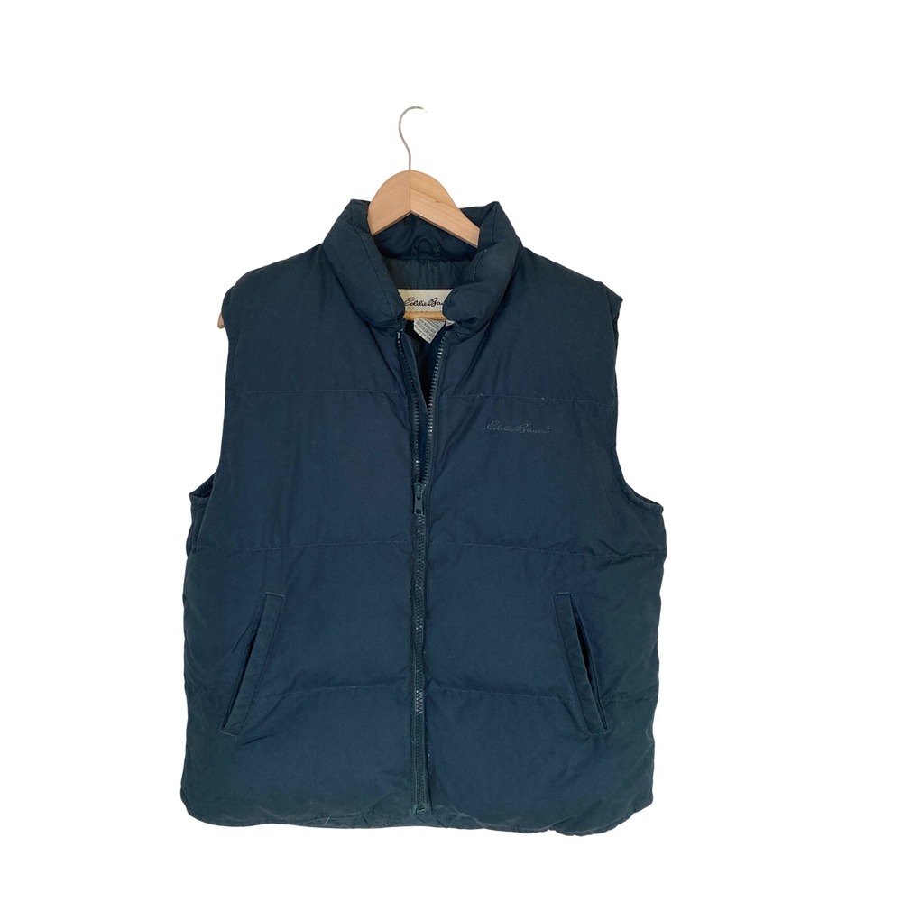 Eddie Bauer Womens Down Puffer Vest Dark Teal Green Quilted Full Zip M 06317